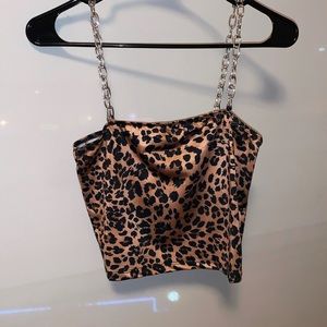 Cheetah Print Crop Top with Chained Straps